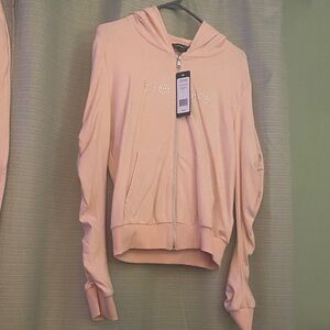 Bebe Light Pink Hoodie with Rhinestone Logo